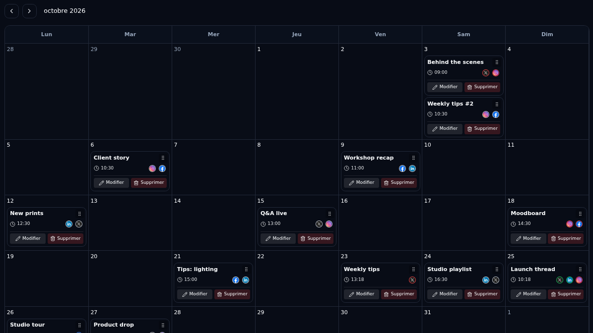 Calendrier glisser-déposer