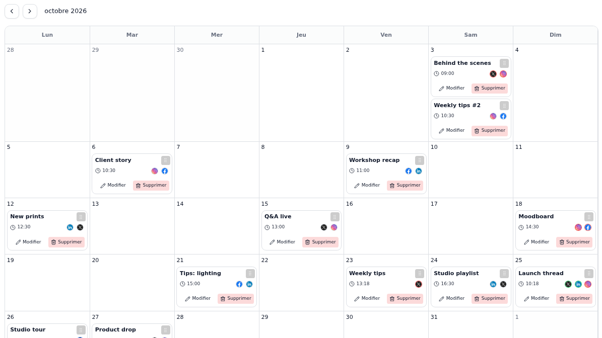 Calendrier glisser-déposer
